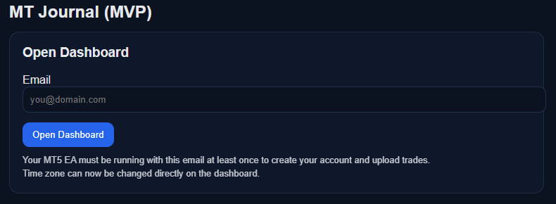 Dashboard login screen (example)